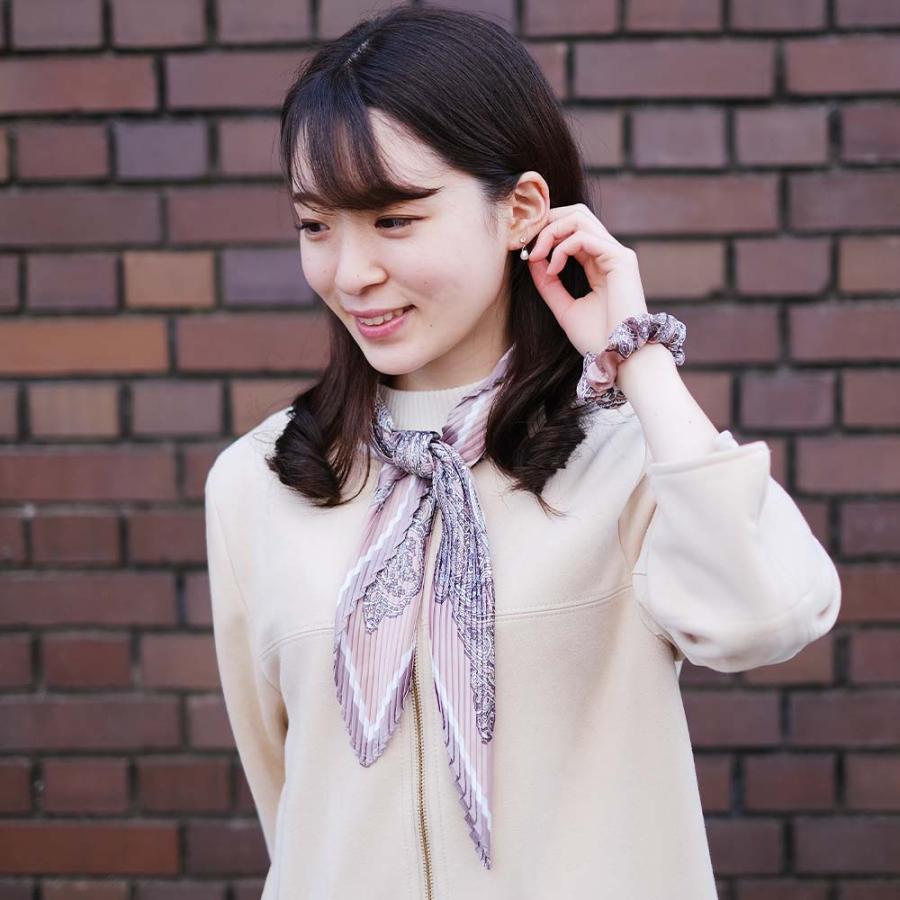 レディース プリーツ スカーフ ペルシャ柄 シュシュ付 便利 2WAY