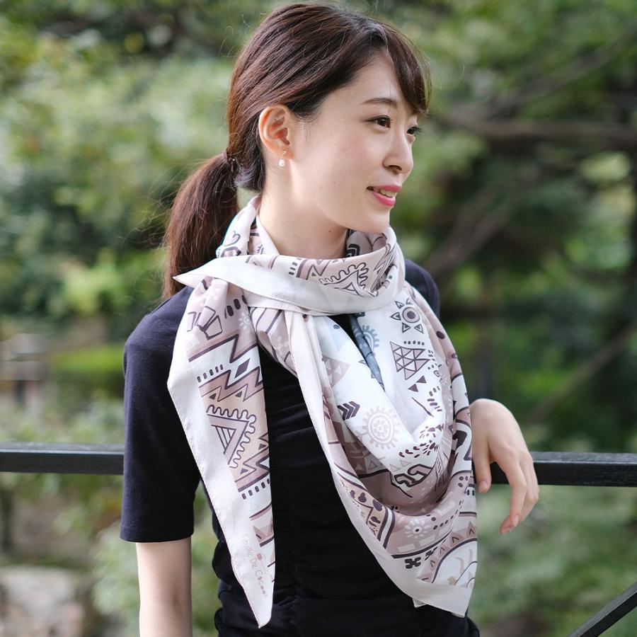 レディース スカーフ シルク100% 110cm ナバホ柄 国産 日本製 レディース スカーフ シルク100% 110cm ナバホ柄 国産 日本製