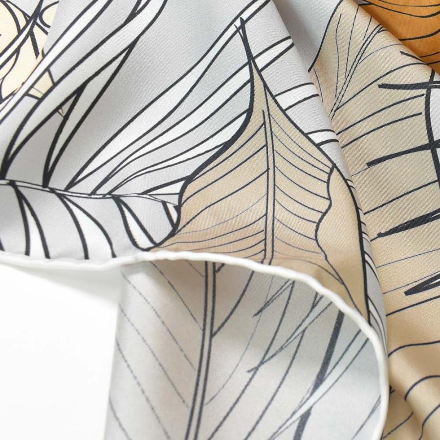 【同梱不可】 レデイース スカーフ シルク 絹100％ 手巻き 縫製 ハンドロール 正方形 ボタニカル 大判 きれい 大胆 花柄