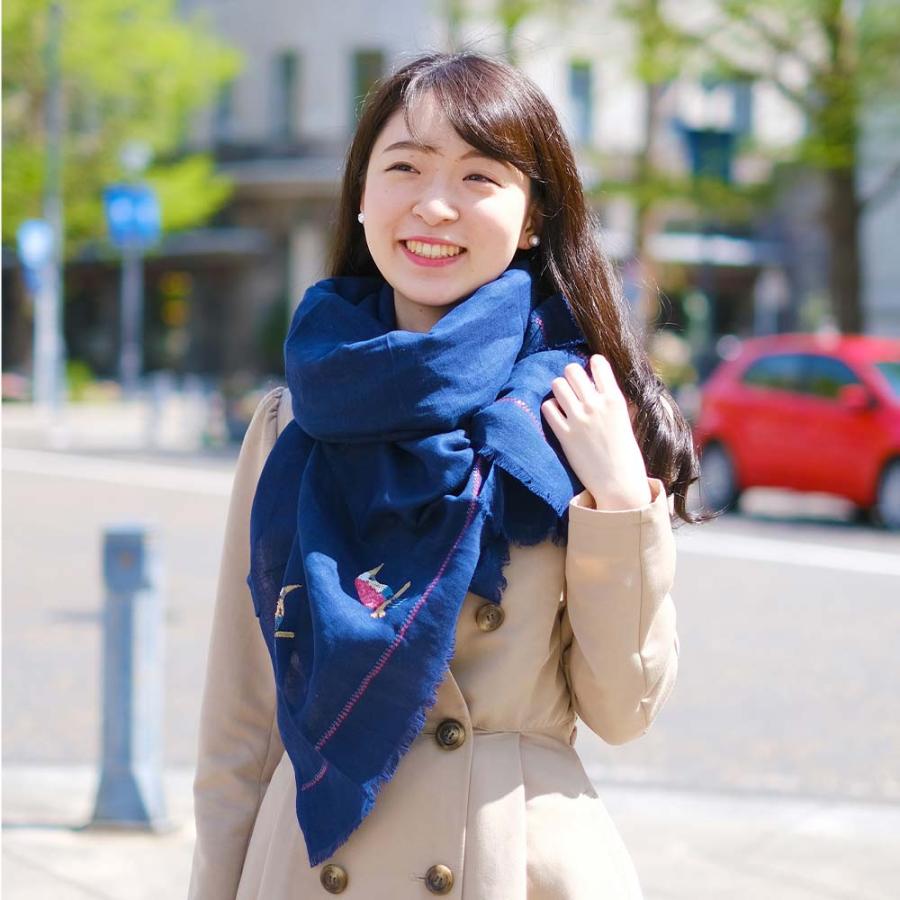 レディース ストール 春夏 綿 麻 刺繍 エンブロイダリー スパンコール
