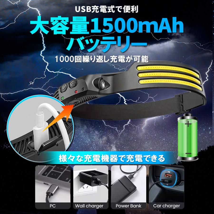 ヘッドライト 充電式 超強力 2個セット led ヘッドランプ センサー付 超軽量 広角照明 USB type-c 大容量バッテリー |  | 13