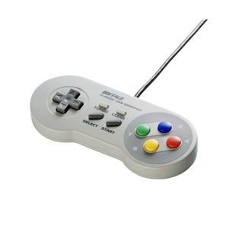 BUFFALO USBゲームパッド 8ボタン スーパーファミコン風 グレー