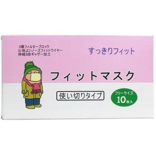 フィットマスク ３層フィルター高性能不織布マスク（大人用フリーサイズ：ノーズフィット＆伸縮３段ギャザー加工)10枚入｜scbmitsuokun1972