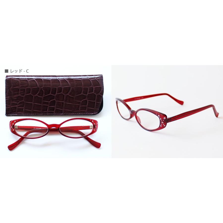 Baylineラインストーン付クリアカラーデザインオーバルフレームリーディンググラス クロコ調ソフトケース 老眼鏡 おしゃれ レディース プレゼント 母の日 敬老 |  | 03