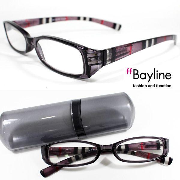 SALE 老眼鏡 おしゃれ 50代 Bayline／ベイライン リーディンググラス シニアグラス テンプルストライプ／クリアブラック  男性 女性｜scefi