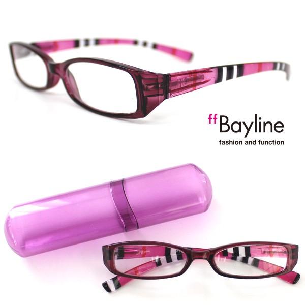 【SALE】Bayline(ベイライン) リーディンググラス(老眼鏡) シニアグラス テンプルストライプ／クリアパープル　おしゃれ　男性　女性