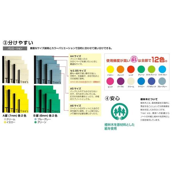 ノート Tree's セミB5 7mm罫 A罫 30枚 クリーム 5冊パック 勉強 ノート Tree's セミB5 7mm罫 A罫 30枚 クリーム 5冊パック 勉強