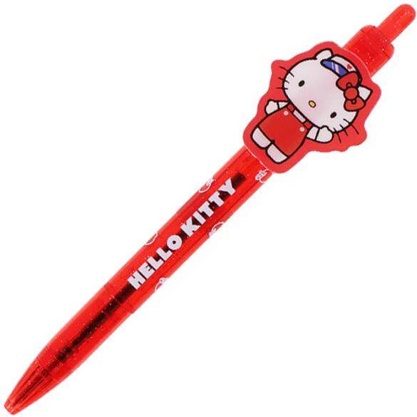 ハローキティ プレート付きボールペン レッド 0.5mm 油性/黒 クリア軸