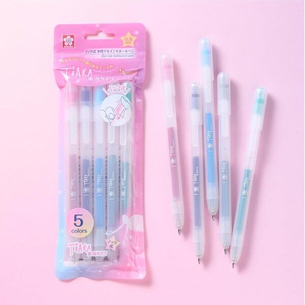 ボールサイン ティアラノック 0.8mm 5色セット ラメ入 キラキラ 水性