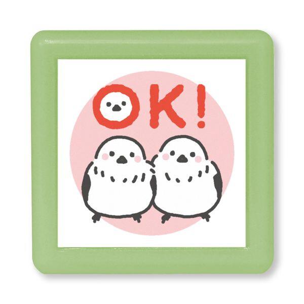 noa【取引返信スタンプOK ;) 】　ページ 浸透印 Nミニ☆ポンスタンプ OK シマエナガ 赤 油性 使い切り インク