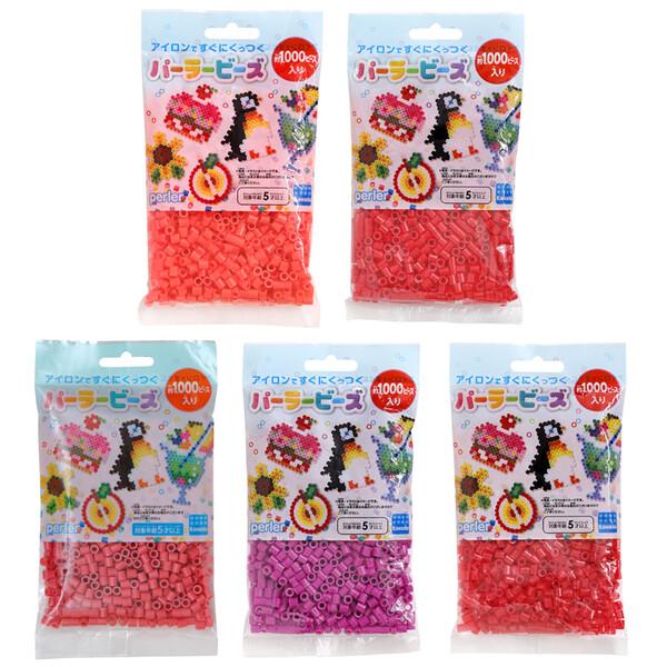 選べる【赤系 全5色】 パーラービーズ 単色 しゅいろ/あか/ローズ/ラズベリー/ラメあか 1000ピース入 アイロン接着 [02] 〔合計1100円以上で購入可〕 |  | 01