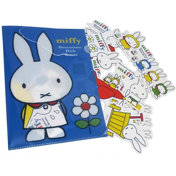 miffy ミッフィー ファイル付 デコステッカー ブルー 12柄入 貼ってはがせる Dick Bruna 北欧 かわいい スクエア [01] 〔合計1100円以上で購入可〕
