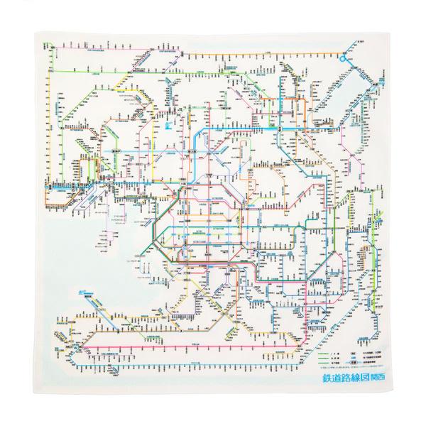 鉄道路線図 ハンカチ 関西 綿100% 大阪近郊 JR 私鉄 地下鉄 電車