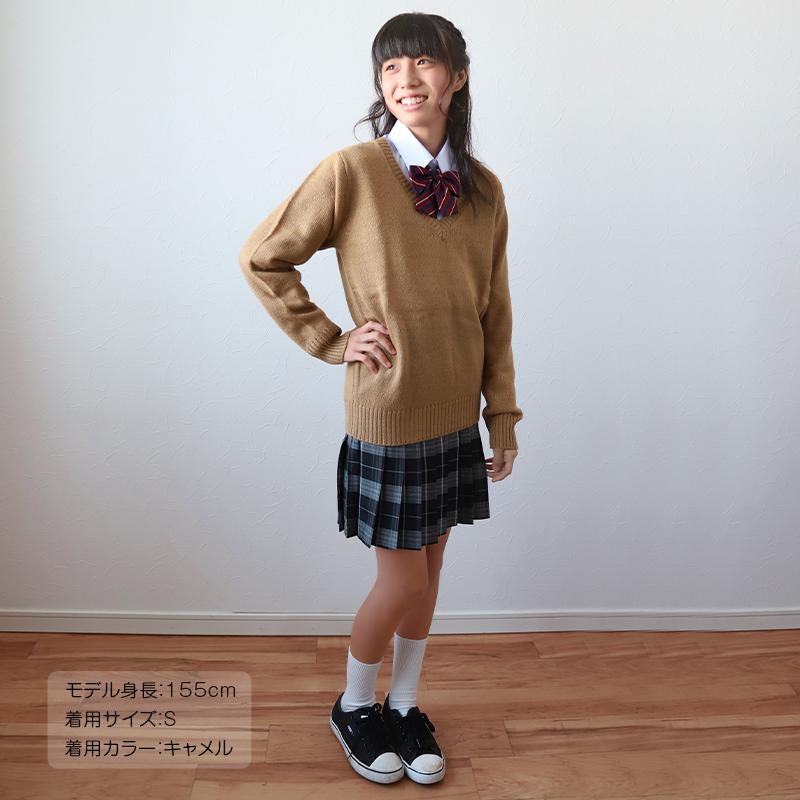 スクールセーター 女子 制服 ニット Vネック ウール S〜3L (学生 レディース 紺 グレー 高校生 中学生 洗える 無地 秋 冬 暖かい 大きいサイズ) (在庫限り)｜schoolog｜04