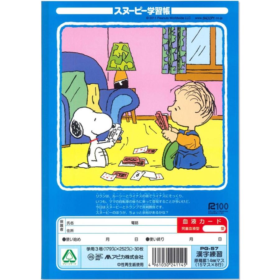オープニング大セール 漢字 B5判 1字 アピカ スヌーピー学習帳 Pg 57 ドリル用ノート 1字詰 8 15 Materialworldblog Com