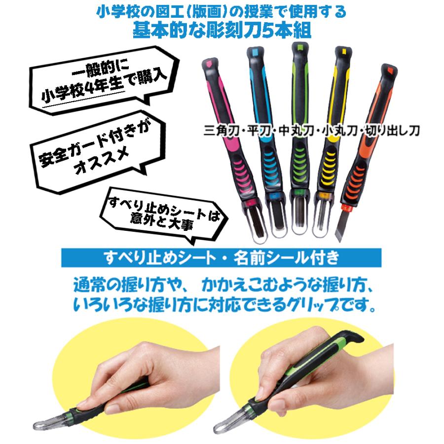 安全カバー付き 彫刻刀セット メモリーズ よしはる製全鋼製彫刻刀5本