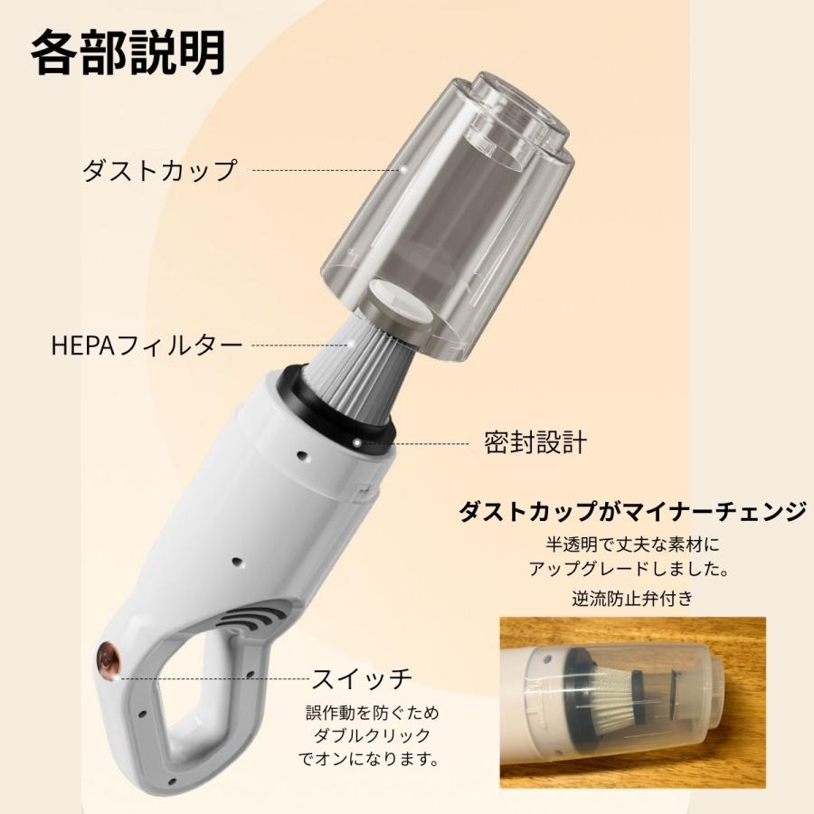 コードレス掃除機 強力吸引 15000Pa 軽量 USB Type-C充電 ハンディ