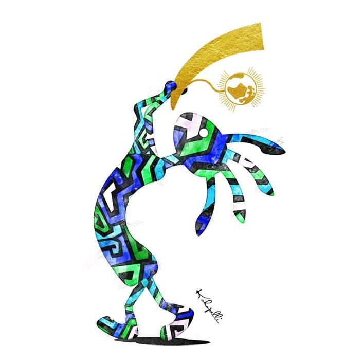 不思議なココペリ-地球の角笛-（額縁なし A4サイズ）開運 アート 絵画 癒やし 人脈 仲間 幸運 |  | 06