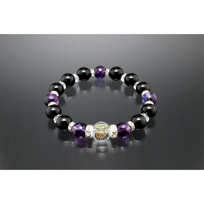 幸せ猫のブレスレット 白水晶 アメジスト オニキス パワーストーン ブレスレット メンズ レディース 効果 ハンドメイド 浄化 アクセサリー | 