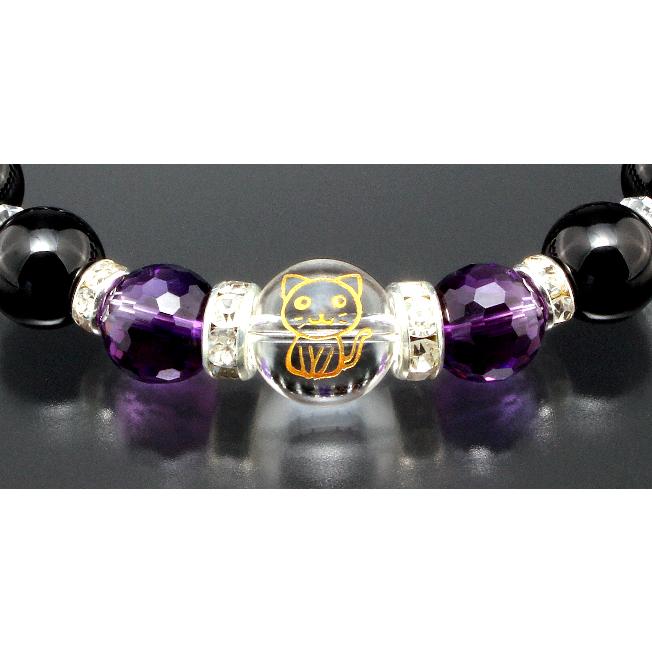 幸せ猫のブレスレット 白水晶 アメジスト オニキス パワーストーン ブレスレット メンズ レディース 効果 ハンドメイド 浄化 アクセサリー |  | 01