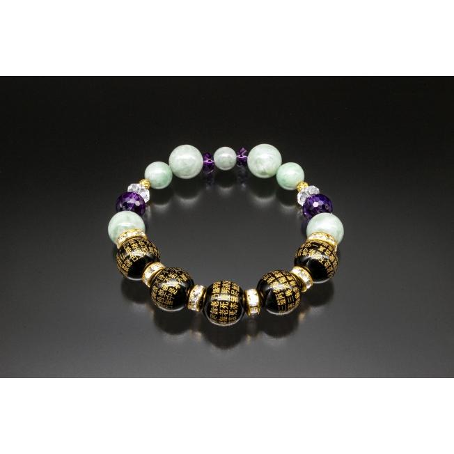 般若心経ヒスイ守護ブレス　翡翠 白水晶 アメジスト オニキス　ブレスレット メンズ レディース 効果 ハンドメイド 浄化 種類 意味 アクセサリー | 