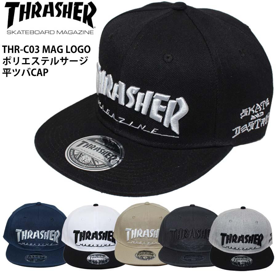 LOHEN キャップ 帽子 ブラック ホワイト THRASHER（スラッシャー） 正規品 平ツバ キャップ THRASHER CAP THR