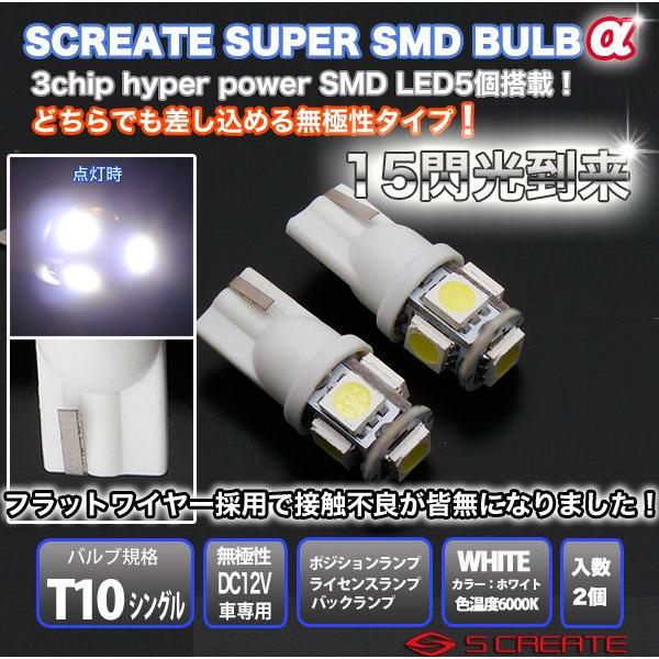 【無極性】T10/T16ウェッジ 3チップ ハイパー5SMD LED爆閃光バルブ ホワイト 20個 (代引OK) / 5LED LED バルブ｜screate