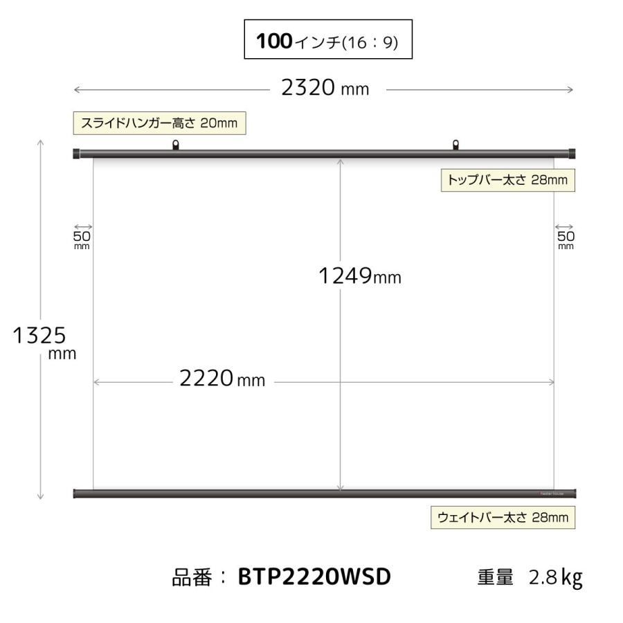 シアターハウス プロジェクタースクリーン 吊り下げ式 壁掛け タペストリー（掛け軸）スクリーン 100インチ（16：9) スタンダードマット 日本製 BTP2220WSD｜screen-theaterhouse｜14
