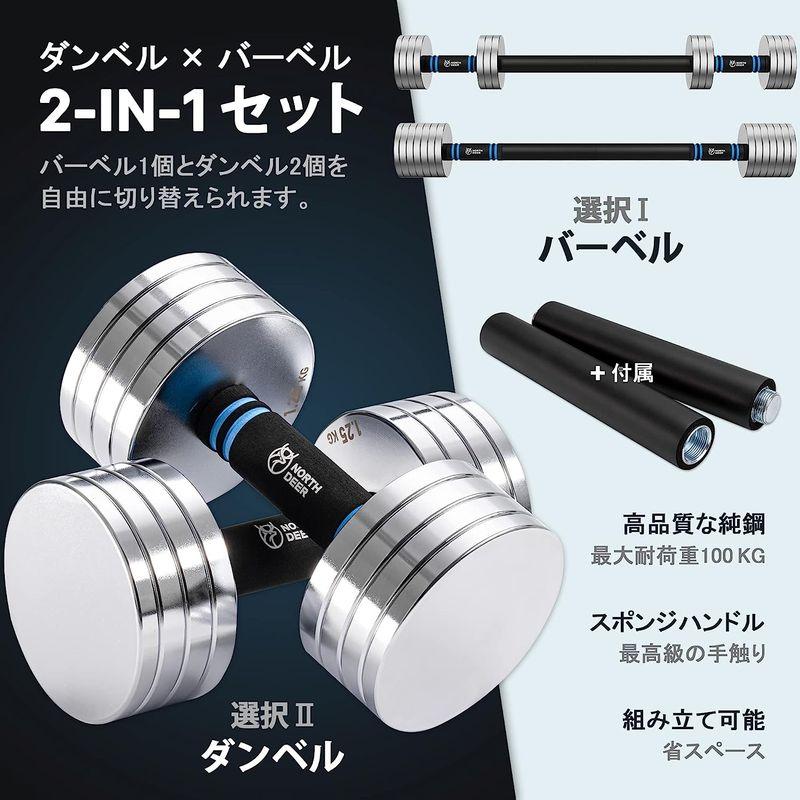 公式Northdeer ダンベル 可変式 小型 スチール製 2.5kg 3kg 5kg 5.5kg 7.5kg 8kg 10kg クロームメ 5kg ダンベル 可変式 小型 スチール製 3kg 8kg 10kg クロームメ 　