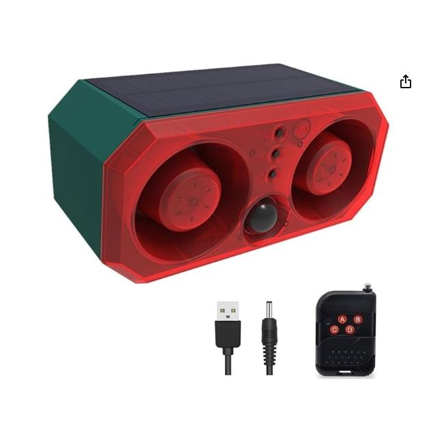 害獣よけ 防犯 赤色ライト 129dB 13種類のアラート 録音アラート可能