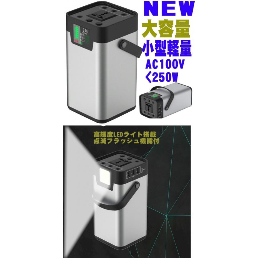 ポータブル電源 超大容量 最新 AC100V 最大250W DC12V 15A USB UPS 無