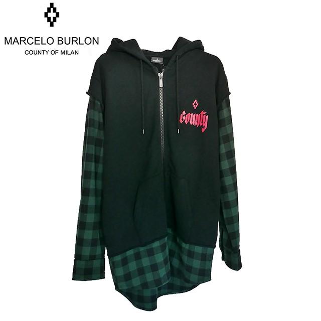 マルセロバーロン マルセロブロン コットンパーカー Marcelo Burlon County Zipped Hoodie フーディ ジップアップ チェック柄 ロゴ メンズ Black Multicolor Www Erhamah Com
