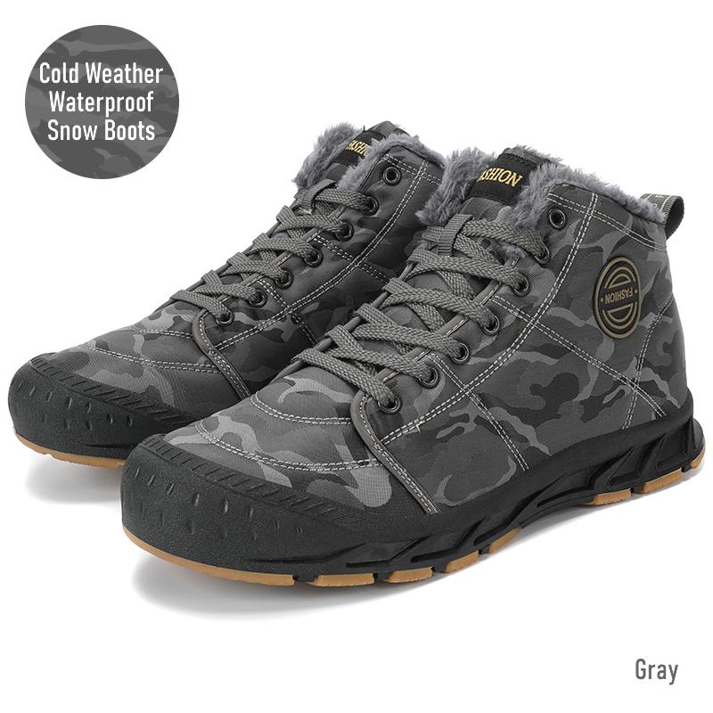 スノーブーツ 防寒靴 撥水防水 防滑 保温 裏起毛 ファー付き 雪靴 迷彩