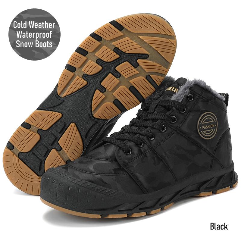 スノーブーツ 防寒靴 撥水防水 防滑 保温 裏起毛 ファー付き 雪靴 迷彩