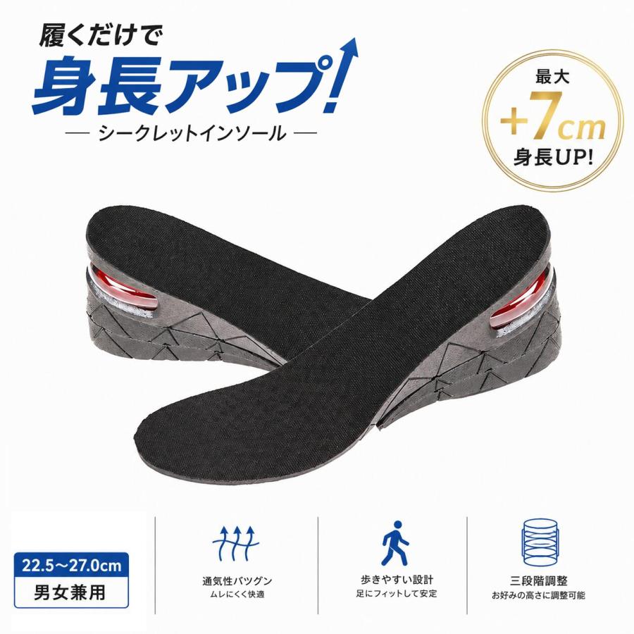 シークレットインソール 換気中敷 ヒールアップ7cm(3cm +2cm + 2cm