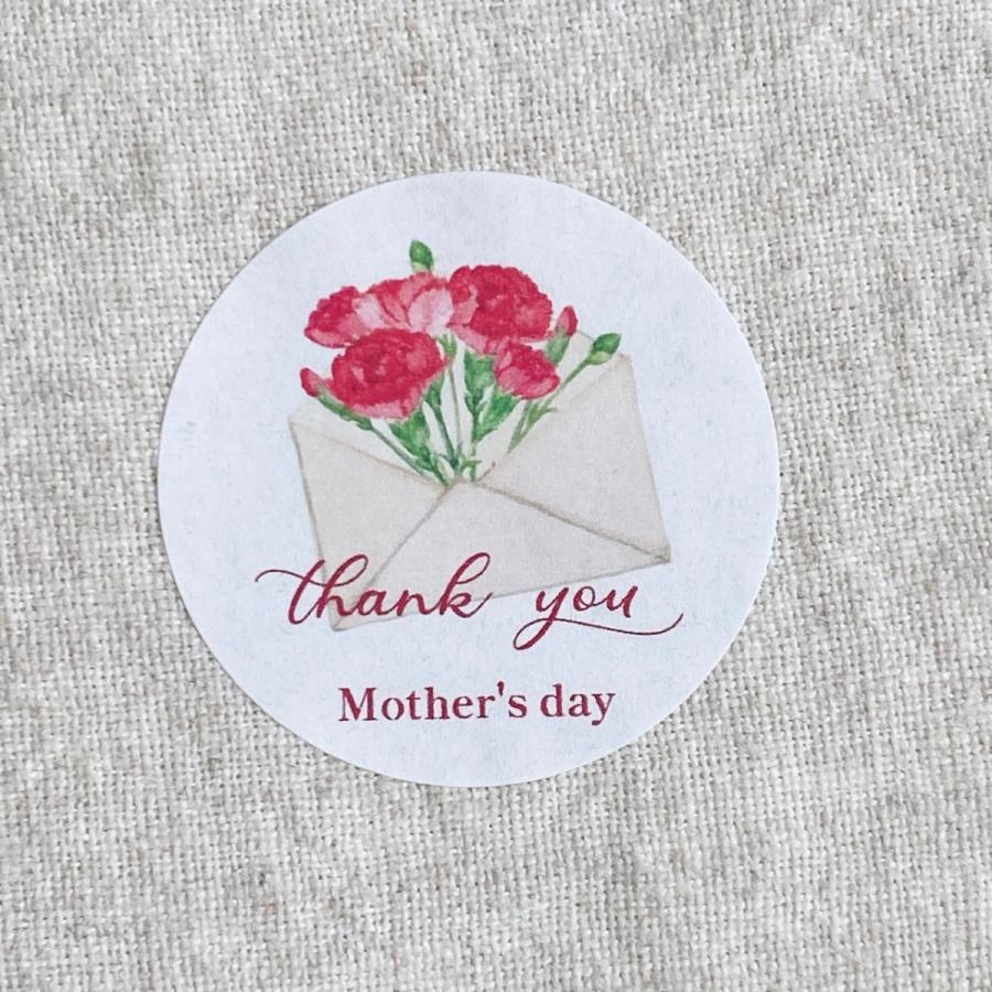 母の日シール＊カーネーション Thank you Happy Mother'sDay 4cm丸 24