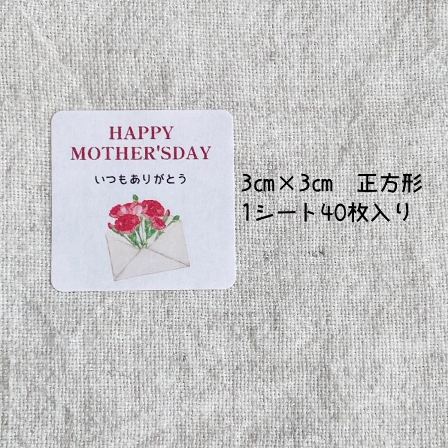 母の日シール＊カーネーション 　Happy  Mother's Day　いつもありがとう　3cm正方形　40枚　赤＊NO.1300｜se-label｜02