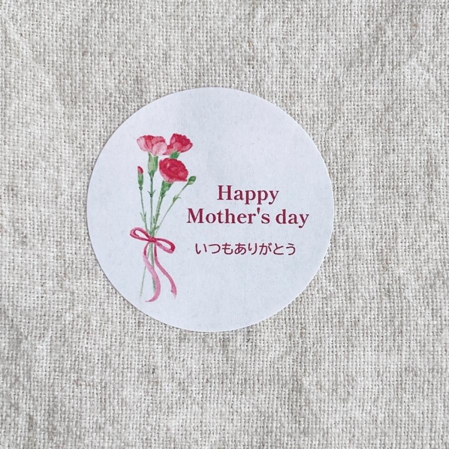 母の日シール＊カーネーション　花束　いつもありがとう　Happy Mother'sDay　4cm丸　24枚　赤＊NO.1314｜se-label｜03