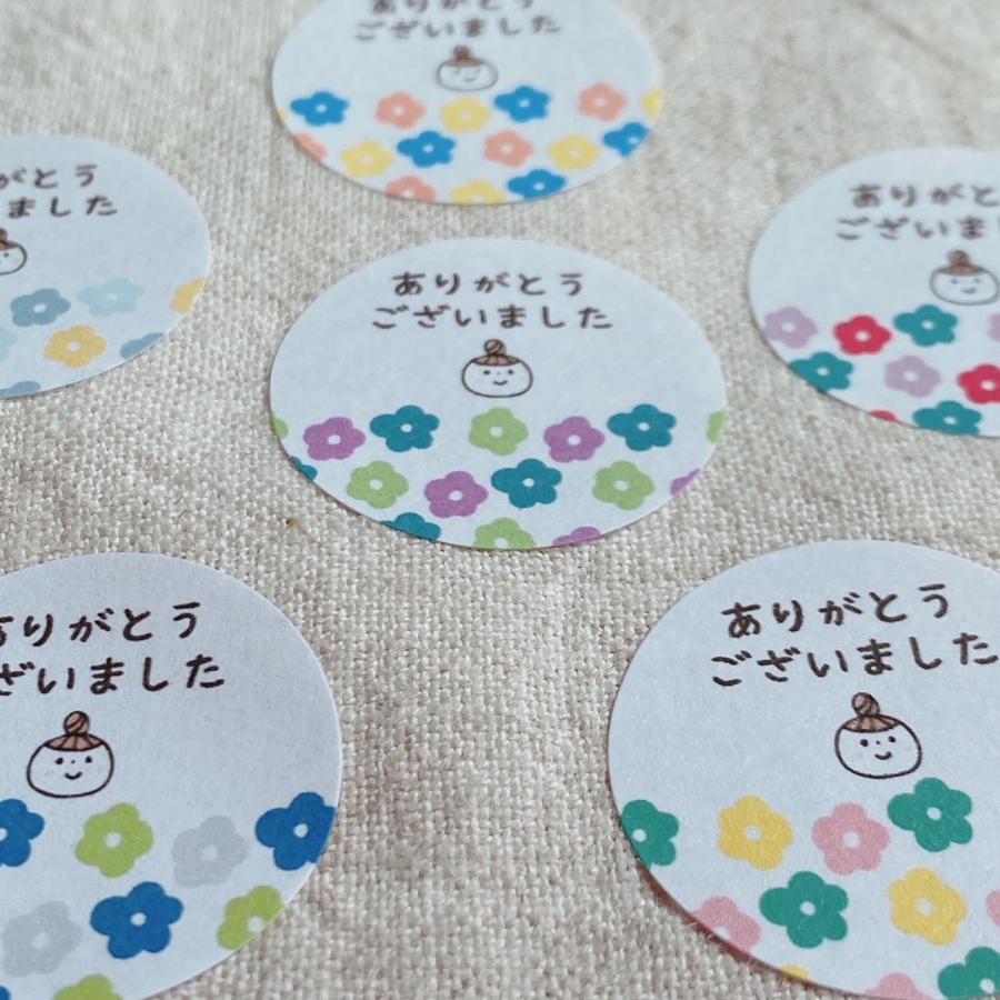かわいいお花と女の子 ありがとうございましたシール サンキュー