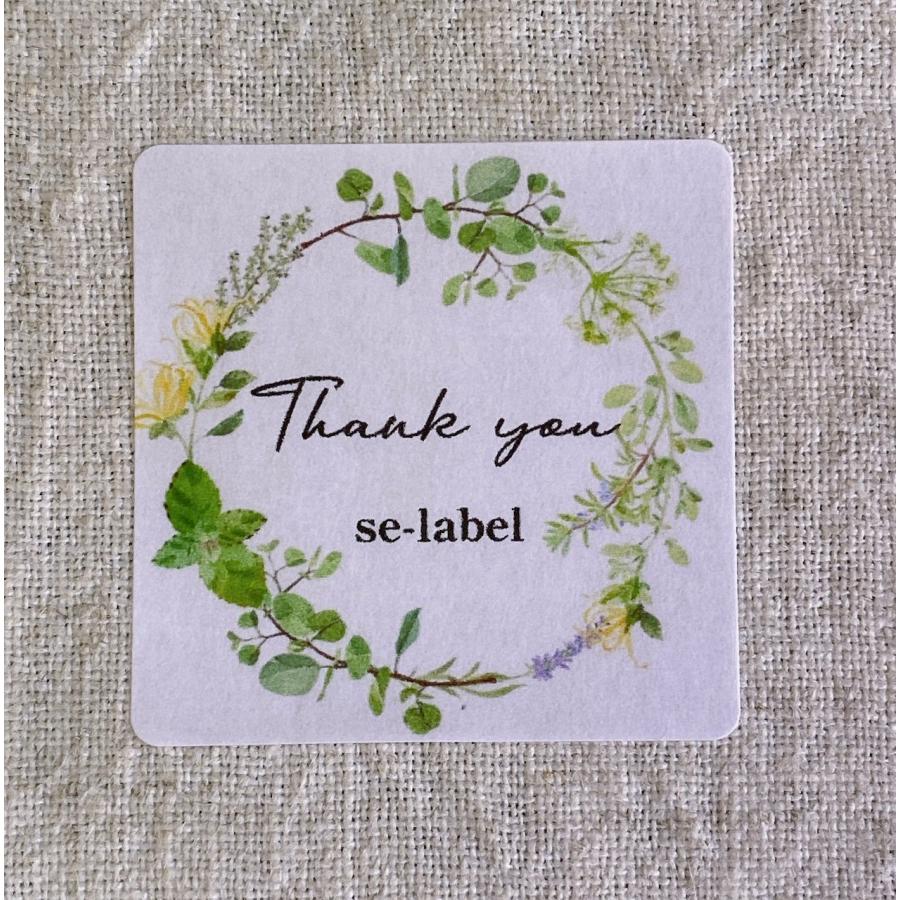 名入れ】Thank youシール リース ボタニカル shopシール 4cm正方形 24