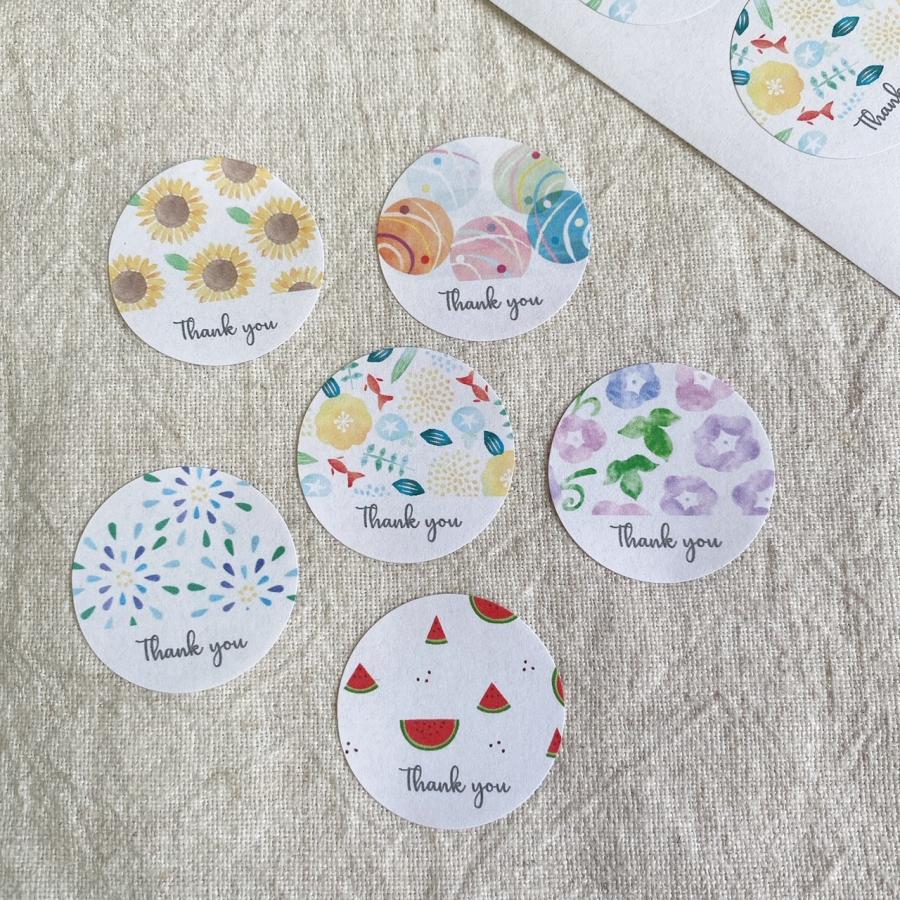 夏のThank youシール 6種類 サンキューシール 3cm丸48枚 NO.730 : se