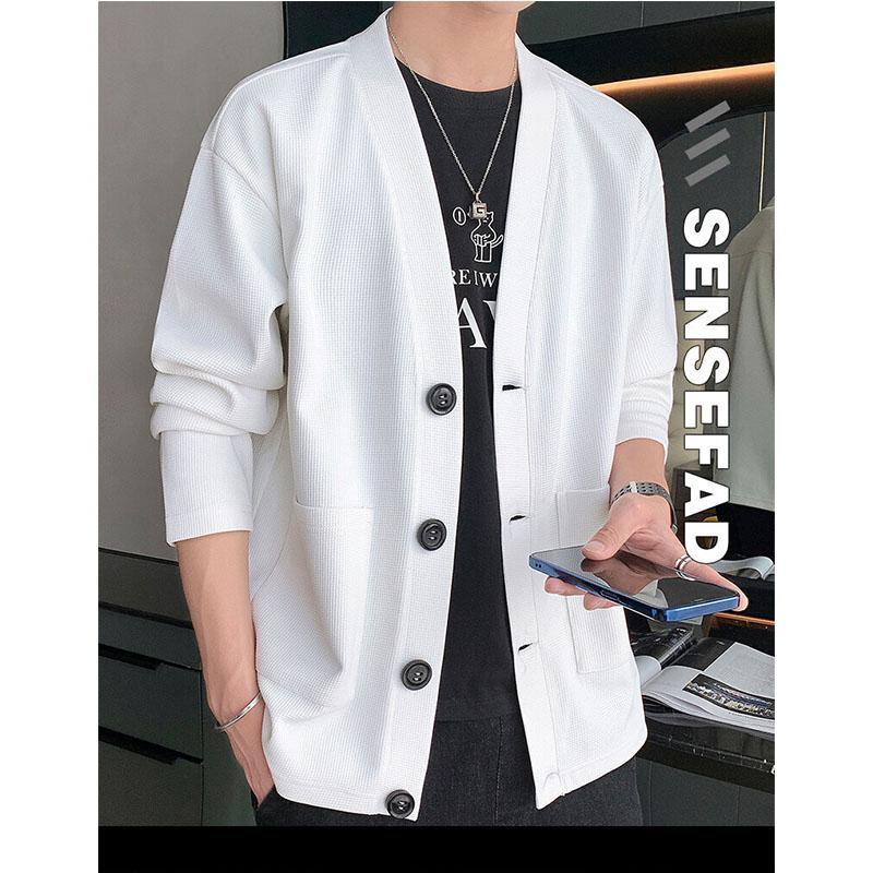 全商品オープニング価格 カーディガン メンズ 羽織り ワッフル 無地
