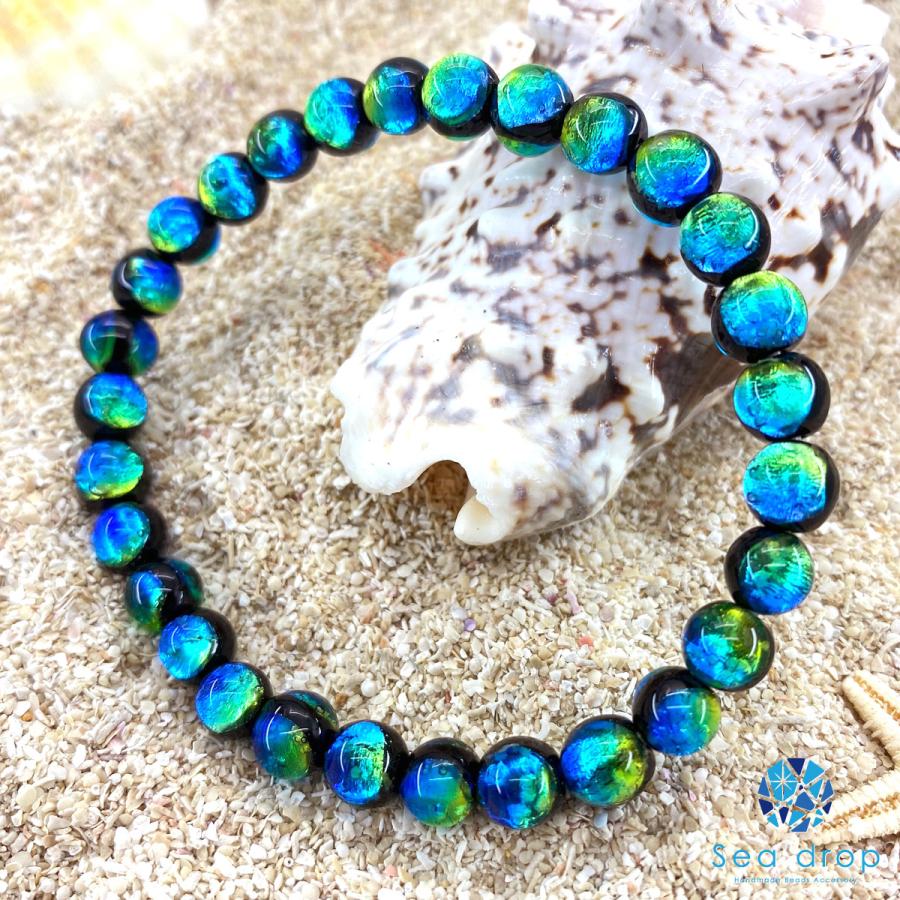 Sea drop ホタルガラス ブルー オニキス 10mm ブレスレット 光る 蓄光