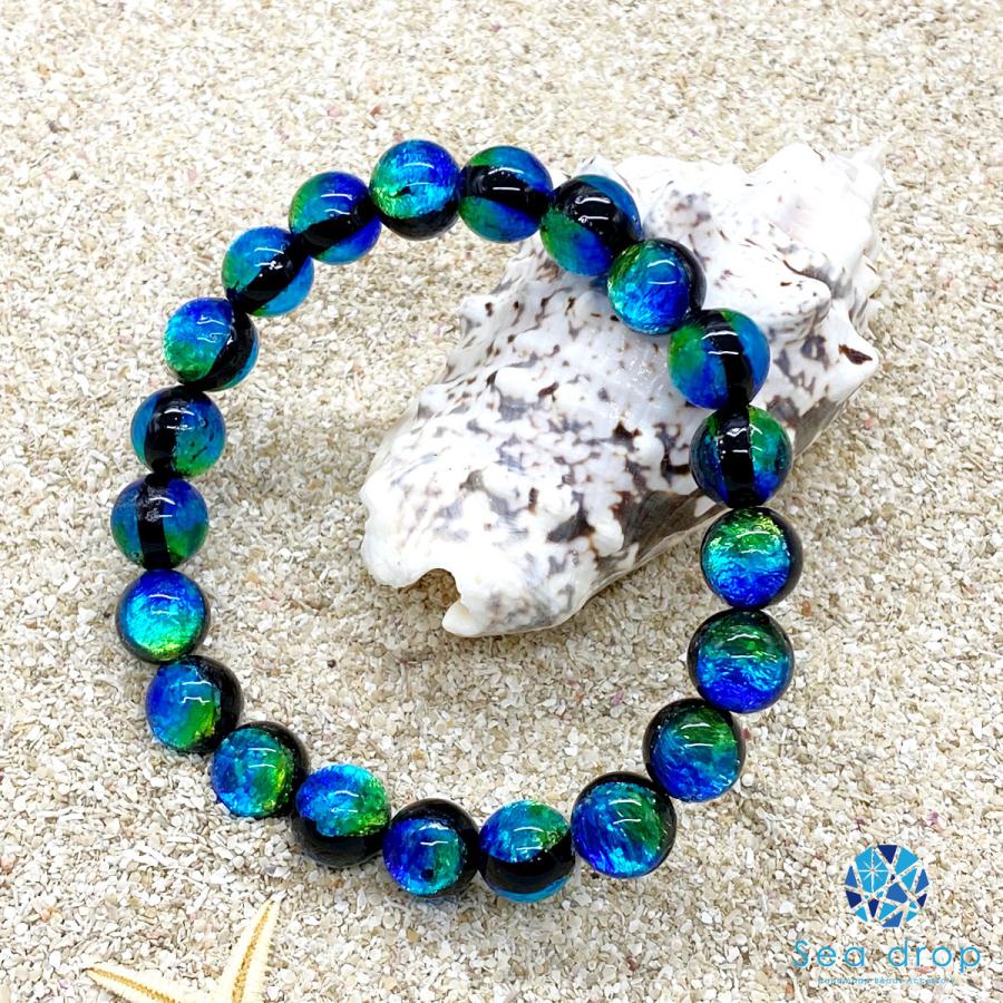 Sea drop ホタルガラス ケラママリン 10mm ビーズ ブレスレット 光る 