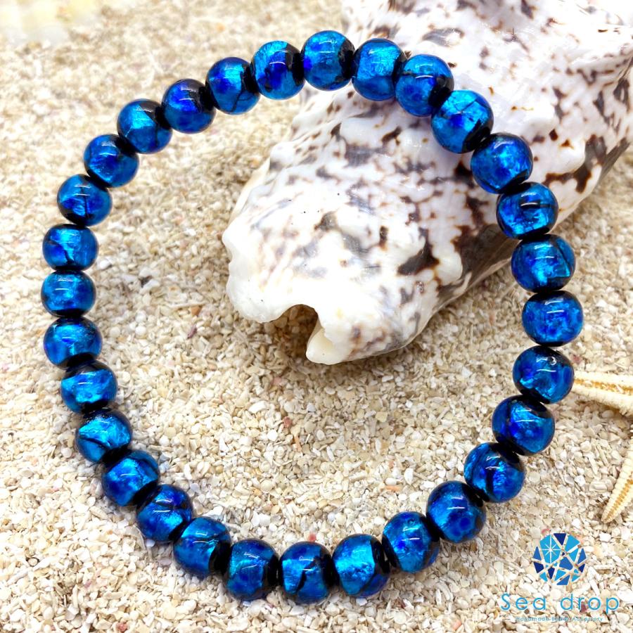 Sea drop ホタルガラス 6mm ビーズ ブレスレット ブルー 光る 蓄光 