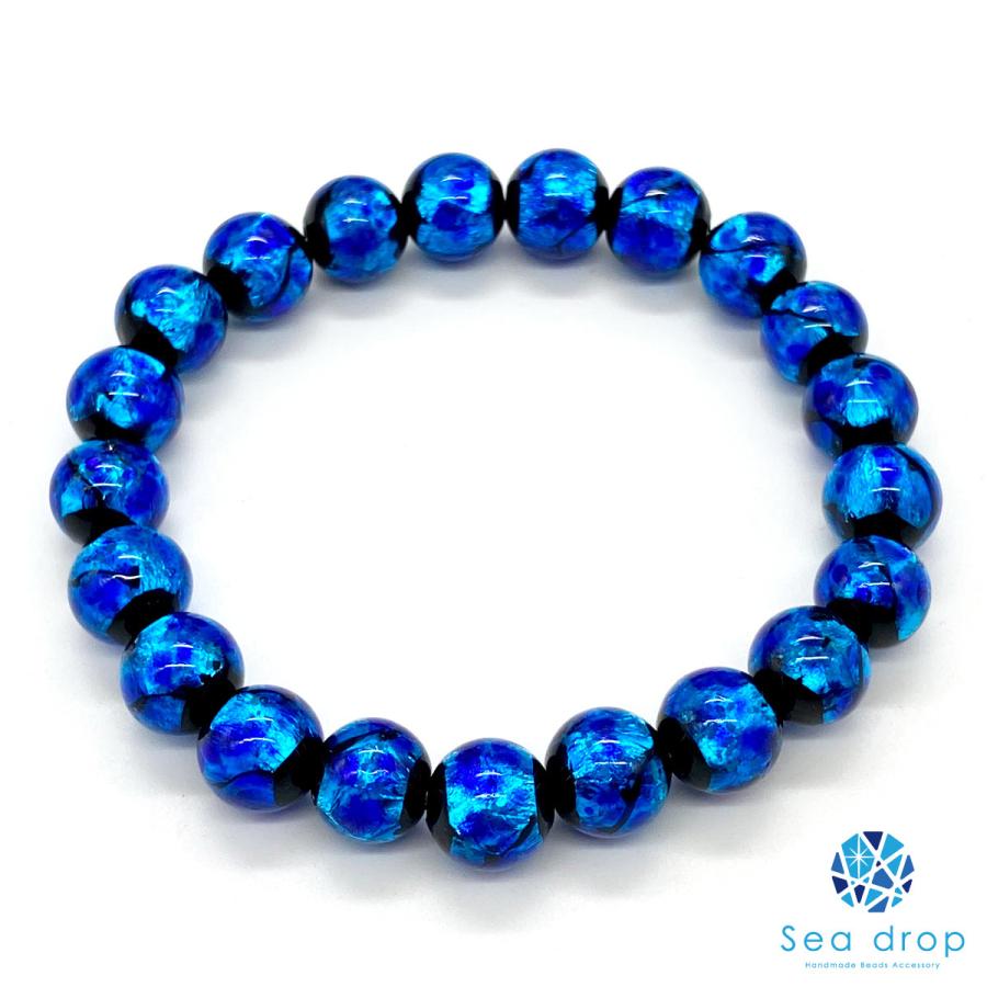 Sea drop ホタルガラス 10mm ビーズ ブレスレット ブルー 光る 蓄光タイプ 青色 とんぼ玉 [002bt-10]｜sea-drop