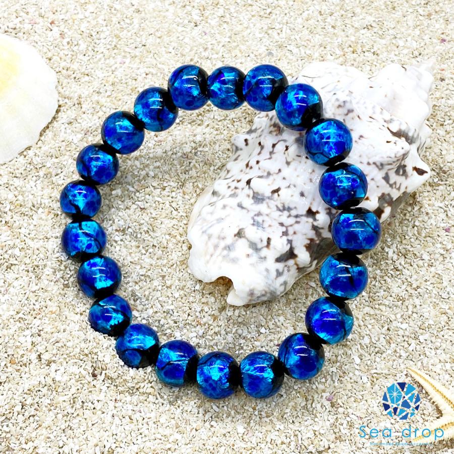 Sea drop ホタルガラス 10mm ビーズ ブレスレット ブルー 光る 蓄光 