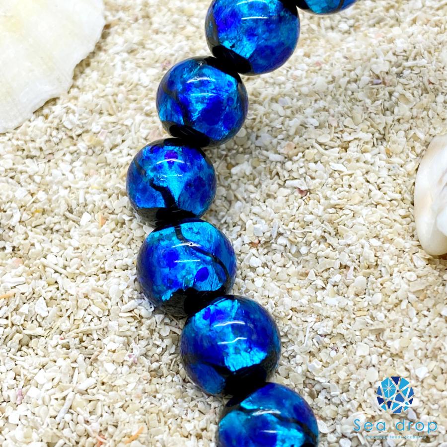 Sea drop ホタルガラス 10mm ビーズ ブレスレット ブルー 光る 蓄光 
