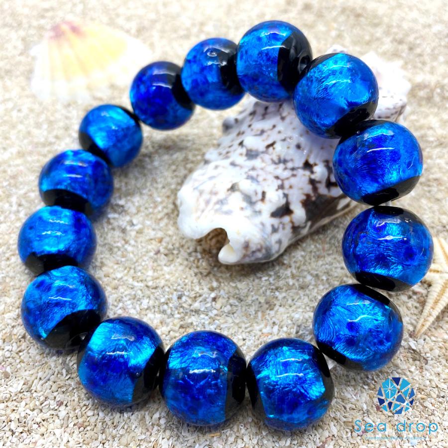 Sea drop ホタルガラス 16mm ビーズ ブレスレット ブルー 光る 蓄光 