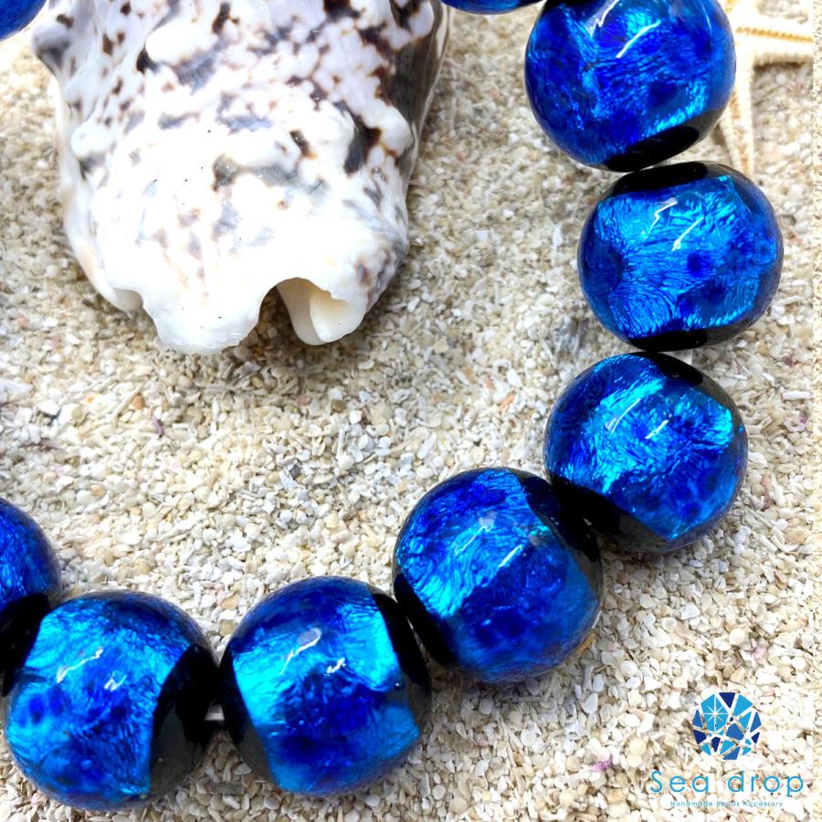 Sea drop ホタルガラス 16mm ビーズ ブレスレット ブルー 光る 蓄光 